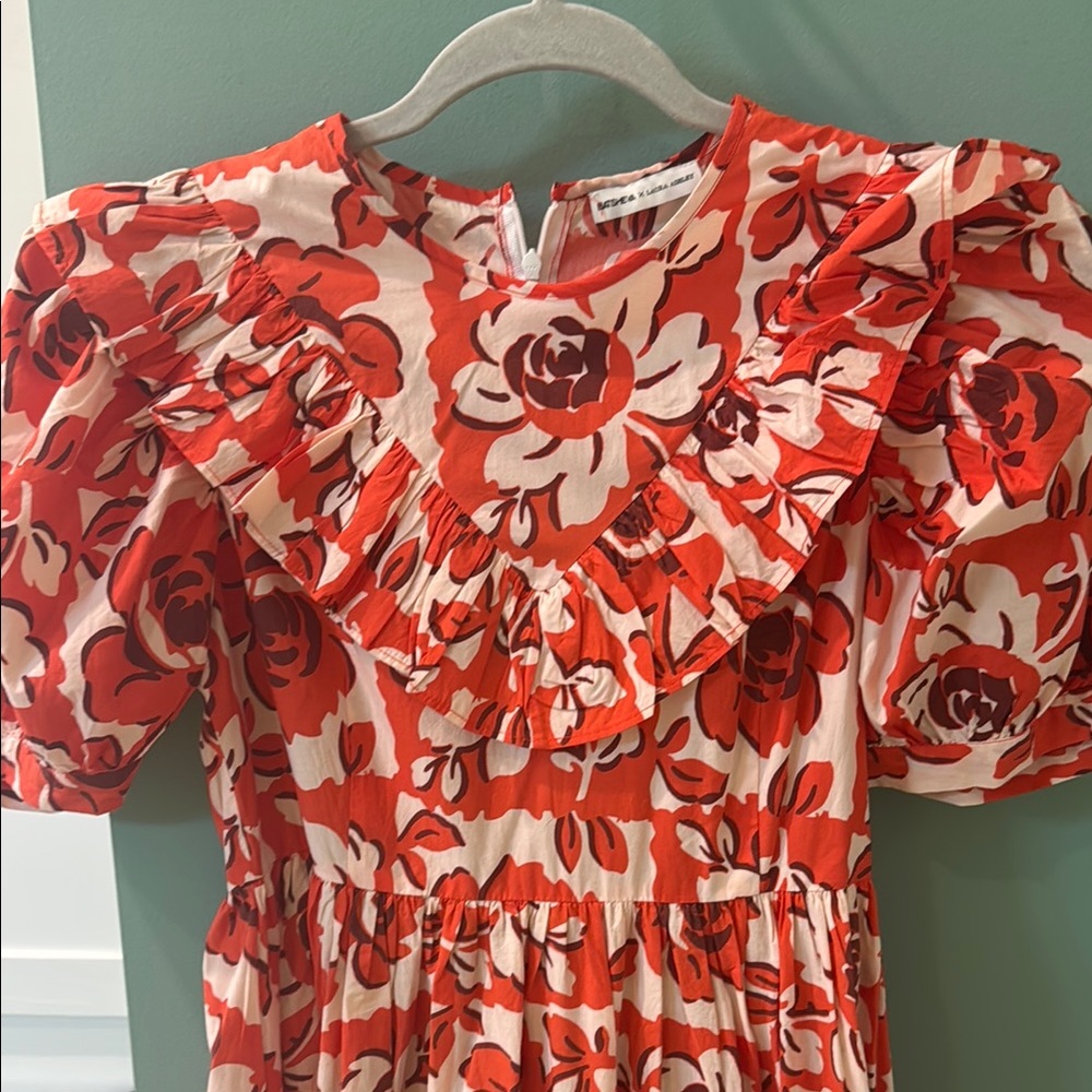 Batsheva & Laura Ashley Orange and White Midi Dress